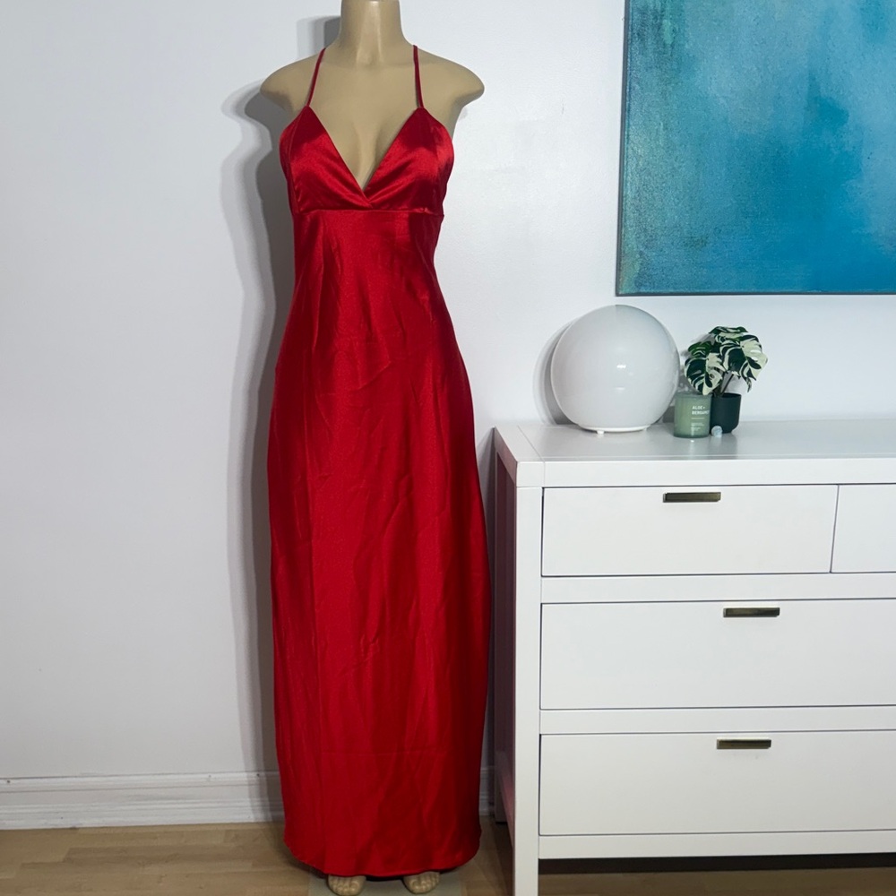 Forever 21 Red Satin Halter Maxi Dress